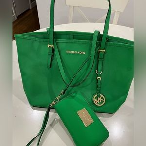Michael Kors Green Tote with matching wallet